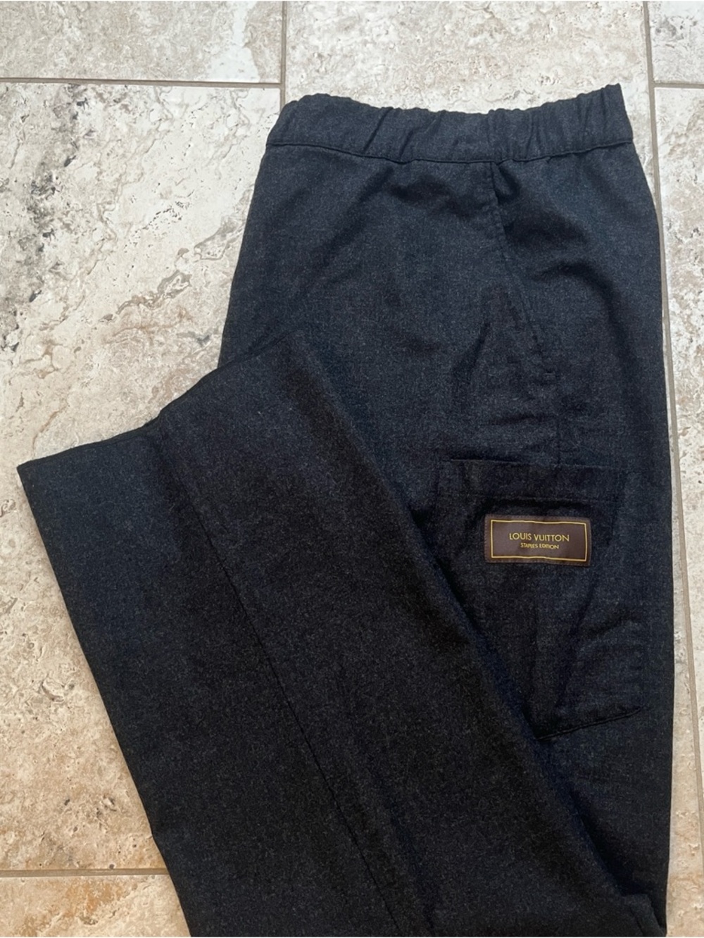 Louis Vuitton Men’s Wool Pants Gray - Staples Edition Logo - Size L (IT50/US34)